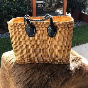 Italian straw market tote unbranded navy handles